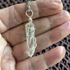 Wire Wrapped Clear Quartz Point Pendant Necklace Natural Inclusion Artisan 20″