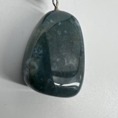 Artisan Green Moss Agate Tumbled Crystal Chip Strand Necklace Squared Oval Charm
