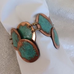 Bracelet Statement Oxidized Copper Turquoise Tone Coin Faux Bold 9″ Boho Western