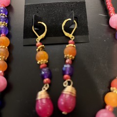 Unique Jewelry set Pink /Purple beaded necklace and earring set