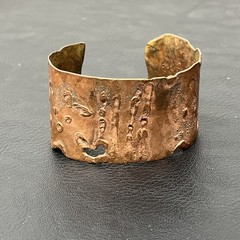 Copper Cuff Bracelet Artisan Heart stamp brutalist 1.5″ wide