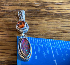Sarda,Bali Handmade,925, Red Ember Simulated Opal Doublet &Ardent Topaz Enhancer