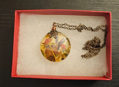Handmade Gift Resin Dried Flowers Mushrooms Cottage Core Brass Necklace with Box