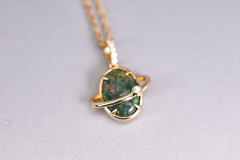 N1 Australian Black Opal & Diamond Earth Noon Necklace 18K Yellow Gold