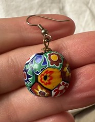 Glass Of Venice Italian Murano Glass Earrings Dangle Round Multicolor Millefiori