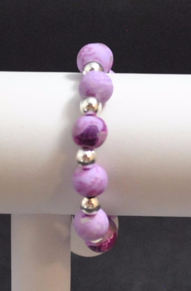 Jilzara Lilac Girls Petite Silverball Polymer Clay Bead Stretch Bracelet Artisan