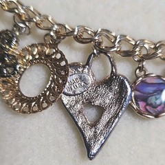 Handmade Gold Tone Cable Chain Charm Bracelet Heart Toggle Dangle Vtg Charms