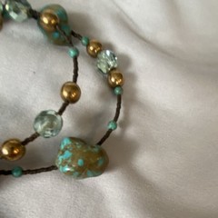 Vintage Hand Crafted Turquoise & Glass Wrist Wrap. Unsigned 6 Polished Turquois