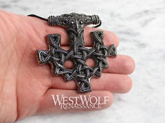 Large Viking Raven Head Cross-Hammer Pendant – Norse/German/Norway/Thor/Necklace