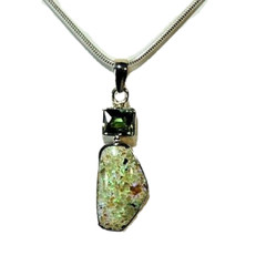 Handmade Louisiana Opal Solid Sterling Silver Natural Tourmaline Pendant