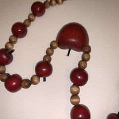 Red Apple Wood Bead Necklace 32” Apple Of My Eye USA Vintage 1980’s New
