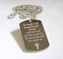 PRAYER PSALM 23:4 VALLEY OF DEATH STAINLESS STEEL SPECIAL DOG TAG NECKLACE