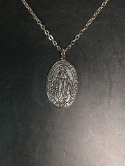 Mary Medallion Silver Tone Necklace ~19.5″ Chain