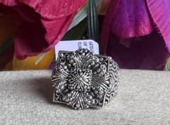 Set Sarda 925 Sterling Silver 31.1gr Floral Pendant/Ring/Chain Sz 9.75