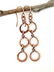 Hammered Copper Hoop Dangle Earrings Boho Handmade Wire Jewelry Gift For Her