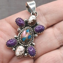 Sterling Silver Turquoise Wild Horse Cluster Pendant Multistone Southwestern