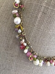 Michal Golan Pearl Blossom Necklace Pearls Glass Crystals Dangles