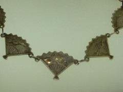 ANTIQUE 1920’S ART DECO SILVER & GOLD JAPANESE FAN NECKLACE & BRACELET SET!