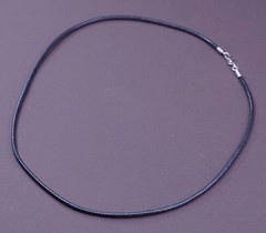 18”, vtg handmade necklace, black linen thread choker w/ sterling silver clasp