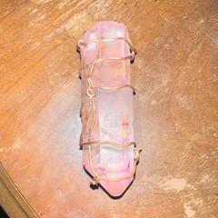 Handcrafted Wire Wrapped Pink Quartz Point Copper Amulet Pendant Bohemian