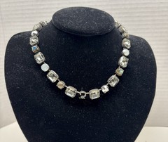 Mariana Signed Necklace Smoky Gray Crystals Black White Choker Designer
