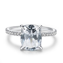 White Topaz Cushion 10x9mm Solid 10K White Gold Ladys Engagement Diamonds Ring