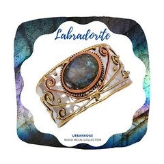 Anju Chunky LABRADORITE Gemstone Cuff Statement Bracelet, Mixed Metal Cuff