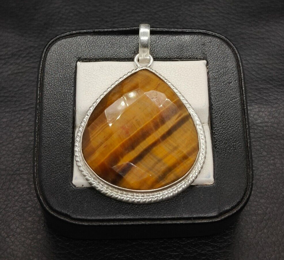 Natural Tiger eye Faceted Gemstone Pendant-Designer Pendant-Vintage Tiger Pendan