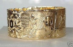 QUOTE 24MM 14K YELLOW GOLD HAWAIIAN CUSTOM ENGRAVED PERSONALIZED BANGLE 6.5-9 #2