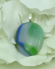 Fused glass pendant, contemporary, abstract. blue, green, white swirls,p1222 p4s