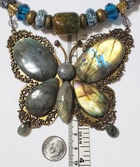 Gemstone Labradorite Big Bronze Healing Butterfly Necklace One of a Kind