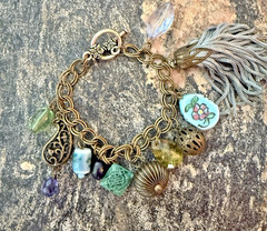 ESTATE VTG 90s Y2K CHARM BRACELET Tassel Beads Asian Boho Gypsy Hippie FESTIVAL