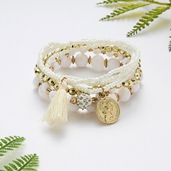 Boho Stackable Beaded Bracelets Set For Women Multilayer Tassel Coin Charm Boho