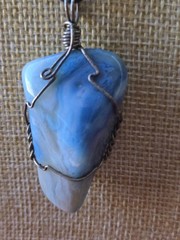 Blue Agate Stone Wire Wrapped Pendant Necklace Adjustable Black Cord