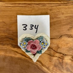 Handmade CERAMIC HEART ROSE Flower Forget Me Nots 3D Pottery Vtg Artisan Brooch