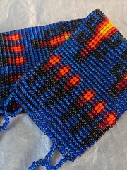 Navajo Blue Seed Beaded Artisan Wrap Bracelet with Colorful Geometric Design 8″