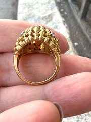 VINTAGE 18K YELLOW GOLD DIAMOND BOMBE HONEY COMB RING LARGE SOLID HEAVY CUSTOM