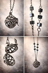 Intricate Spherical Pendant Necklace Silver Black Beaded Metal Art Unisex