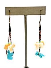 Heishi Stone Beaded Fetish Bear Dangle Pierced Earrings 3″