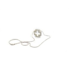Sparkling Cz’s Square Greek Cross 925 Sterling Silver 18″ Snake Chain Necklace