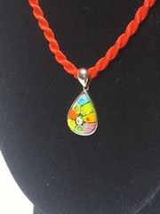 Alan K. Murano Glass Millefiori Sterling Silver 925 Pendant On Red Rope Necklace
