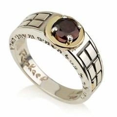 Gamla Kabbalah Jewish Ring 14K Yellow Gold & 925 Silver w/ Garnet Stone Jewelry