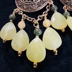 Barse Thai Cluster Earrings – Yellow Green Beads. Bronze 925 Hook