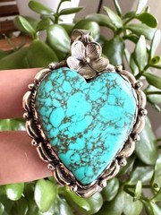 Stunning Heart Shape Howlite Turquoise Hand Carved Pendant Set In Silver 3in,29g