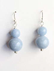 Angelite Earrings Blue 8, 12mm Ball Natural Gemstone .925 Sterling Silver 1 1/4″