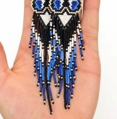 Tribal Earrings Native Large Boho American Seed Beads Handmade Earring