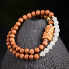 Exquisitely Crafted Barbie Sandalwood and Hotan Jade Prayer Bead Bracelet
