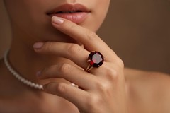 Gold Garnet Ring 14k Gold Filled Round Cut Solitaire January Birthstone