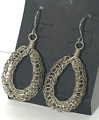 Handmade Viking Knit Hoop Earrings – Silver Tone Woven Wire Mesh Dangle