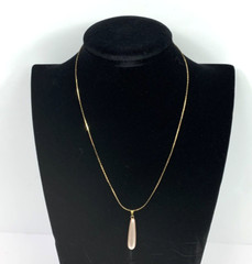 2.38g 18k GT Chain 17″ Necklace w/ Pearl Pink Design Teardrop pendant 8.5″ drop